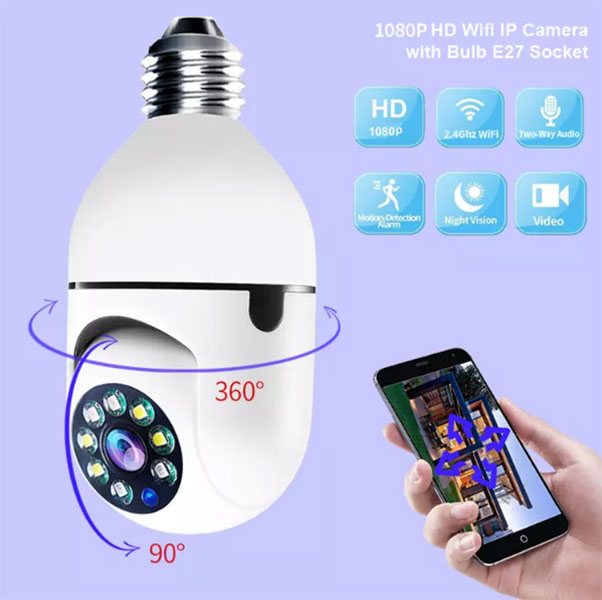 دوربین لامپی چرخش 360 درجه قابل کنترل با نرم افزار v380 اصل