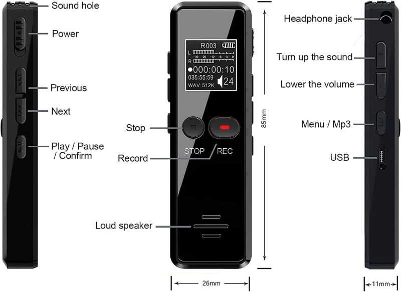 دستگاه ضبط صدای خبرنگاری مدل V90 با حافظه 32GB - تصویر 4